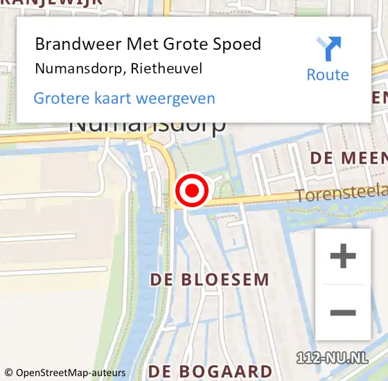 Locatie op kaart van de 112 melding: Brandweer Met Grote Spoed Naar Numansdorp, Rietheuvel op 1 december 2024 17:22