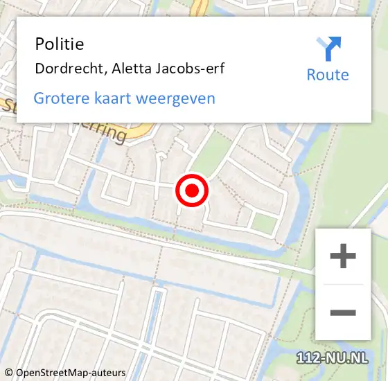 Locatie op kaart van de 112 melding: Politie Dordrecht, Aletta Jacobs-erf op 1 december 2024 17:55