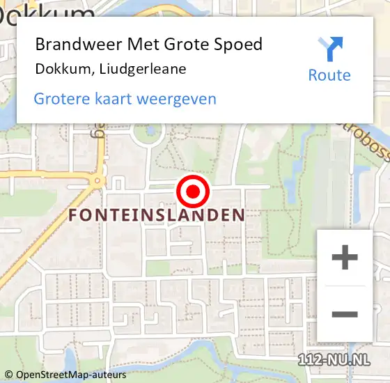 Locatie op kaart van de 112 melding: Brandweer Met Grote Spoed Naar Dokkum, Liudgerleane op 1 december 2024 19:21