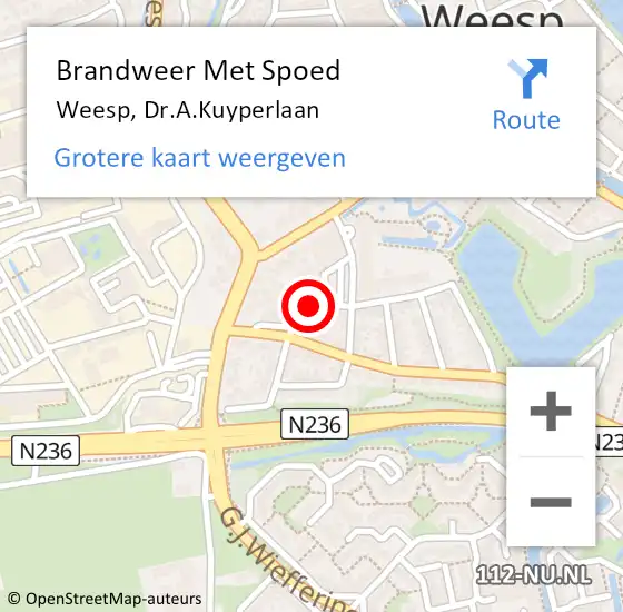 Locatie op kaart van de 112 melding: Brandweer Met Spoed Naar Weesp, Dr.A.Kuyperlaan op 1 december 2024 19:28