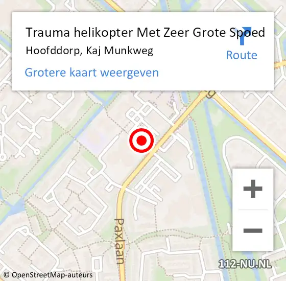 Locatie op kaart van de 112 melding: Trauma helikopter Met Zeer Grote Spoed Naar Hoofddorp, Kaj Munkweg op 1 december 2024 19:49