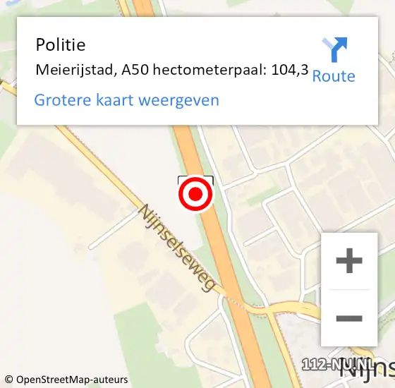 Locatie op kaart van de 112 melding: Politie Meierijstad, A50 hectometerpaal: 104,3 op 1 december 2024 20:06