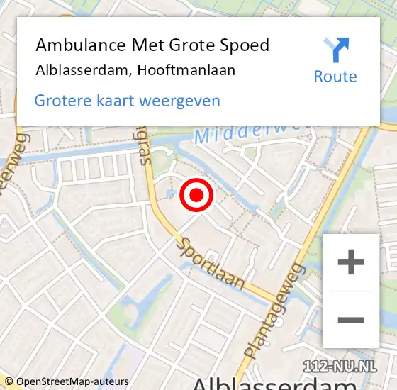 Locatie op kaart van de 112 melding: Ambulance Met Grote Spoed Naar Alblasserdam, Hooftmanlaan op 1 december 2024 20:15