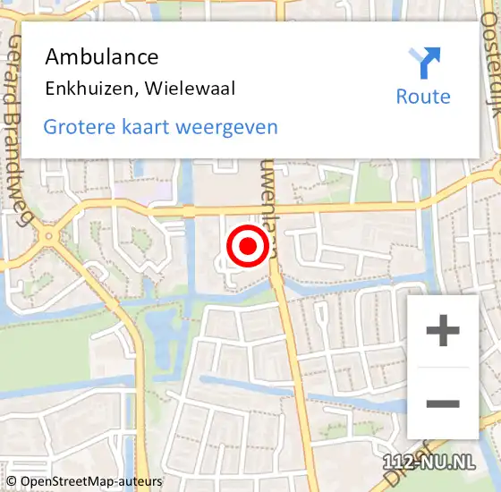 Locatie op kaart van de 112 melding: Ambulance Enkhuizen, Wielewaal op 1 december 2024 20:24