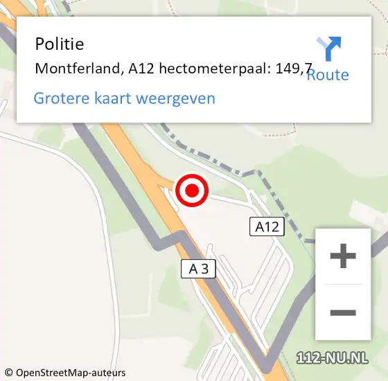 Locatie op kaart van de 112 melding: Politie Montferland, A12 hectometerpaal: 149,7 op 1 december 2024 20:30