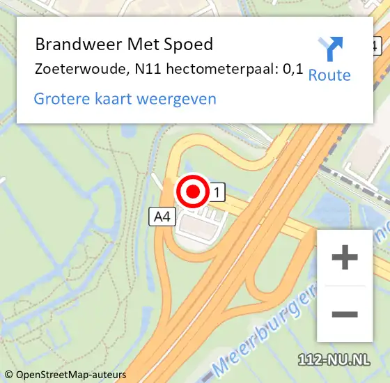 Locatie op kaart van de 112 melding: Brandweer Met Spoed Naar Zoeterwoude, N11 hectometerpaal: 0,1 op 1 december 2024 20:51