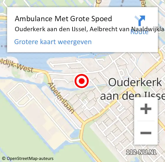 Locatie op kaart van de 112 melding: Ambulance Met Grote Spoed Naar Ouderkerk aan den IJssel, Aelbrecht van Naaldwijklaan op 1 december 2024 21:45