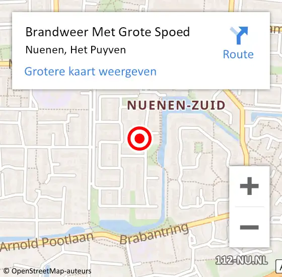 Locatie op kaart van de 112 melding: Brandweer Met Grote Spoed Naar Nuenen, Het Puyven op 1 december 2024 21:49