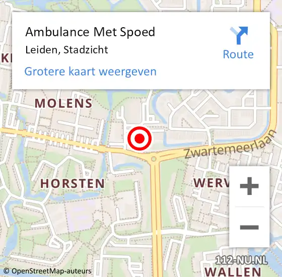 Locatie op kaart van de 112 melding: Ambulance Met Spoed Naar Leiden, Stadzicht op 2 december 2024 00:12