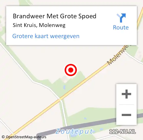 Locatie op kaart van de 112 melding: Brandweer Met Grote Spoed Naar Sint Kruis, Molenweg op 2 december 2024 01:38