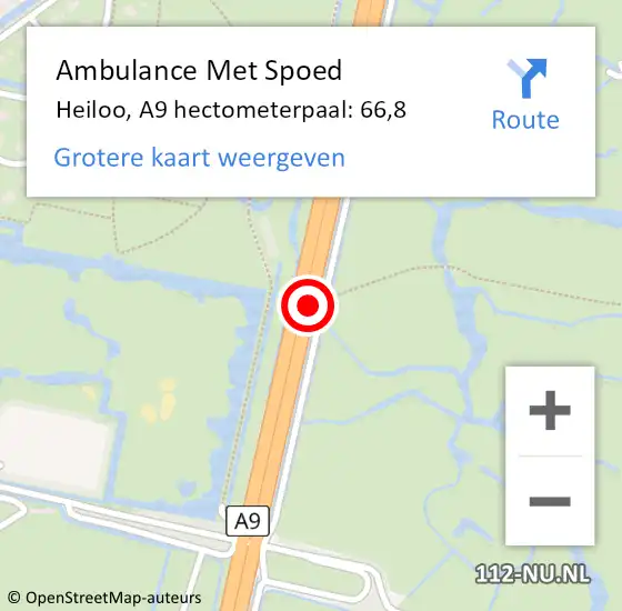 Locatie op kaart van de 112 melding: Ambulance Met Spoed Naar Heiloo, A9 hectometerpaal: 66,8 op 2 december 2024 02:52