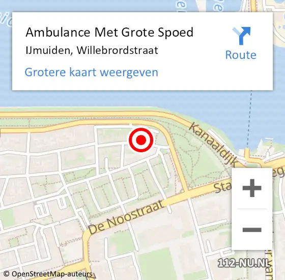 Locatie op kaart van de 112 melding: Ambulance Met Grote Spoed Naar IJmuiden, Willebrordstraat op 2 december 2024 03:44