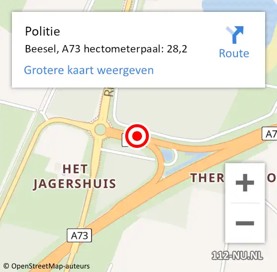 Locatie op kaart van de 112 melding: Politie Beesel, A73 hectometerpaal: 28,2 op 2 december 2024 05:04