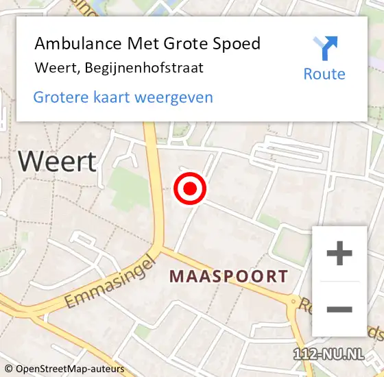 Locatie op kaart van de 112 melding: Ambulance Met Grote Spoed Naar Weert, Begijnenhofstraat op 2 december 2024 05:05