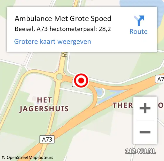 Locatie op kaart van de 112 melding: Ambulance Met Grote Spoed Naar Beesel, A73 hectometerpaal: 28,2 op 2 december 2024 05:06