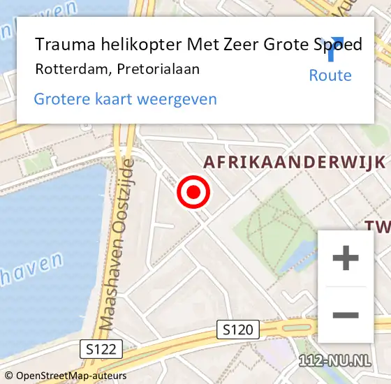 Locatie op kaart van de 112 melding: Trauma helikopter Met Zeer Grote Spoed Naar Rotterdam, Pretorialaan op 2 december 2024 06:33