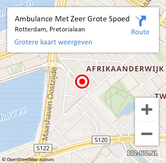 Locatie op kaart van de 112 melding: Ambulance Met Zeer Grote Spoed Naar Rotterdam, Pretorialaan op 2 december 2024 06:35