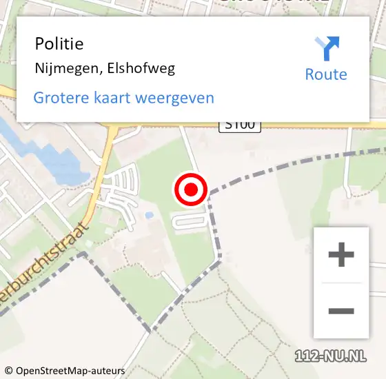 Locatie op kaart van de 112 melding: Politie Nijmegen, Elshofweg op 2 december 2024 06:54