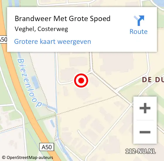 Locatie op kaart van de 112 melding: Brandweer Met Grote Spoed Naar Veghel, Costerweg op 2 december 2024 06:55