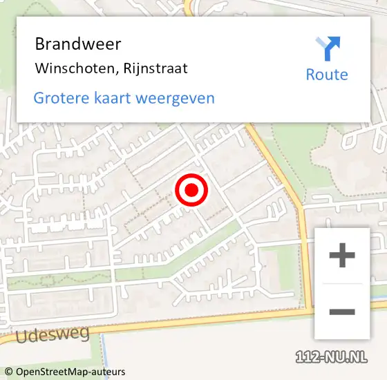 Locatie op kaart van de 112 melding: Brandweer Winschoten, Rijnstraat op 2 december 2024 06:58