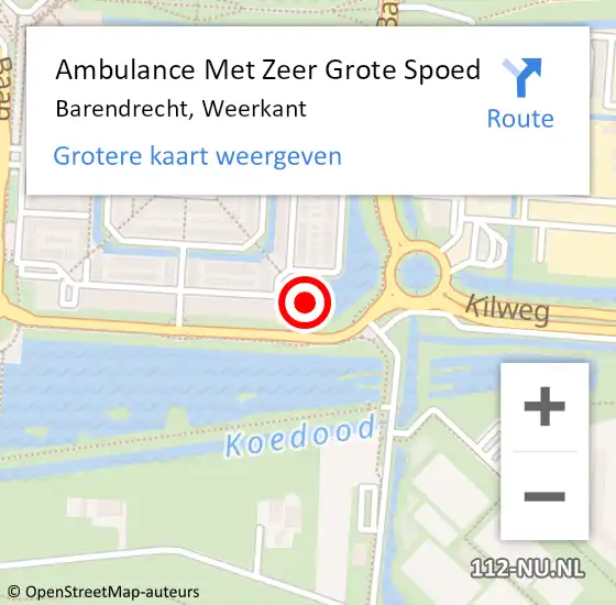 Locatie op kaart van de 112 melding: Ambulance Met Zeer Grote Spoed Naar Barendrecht, Weerkant op 2 december 2024 07:25