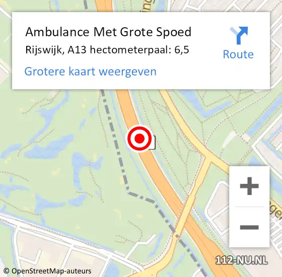 Locatie op kaart van de 112 melding: Ambulance Met Grote Spoed Naar Rijswijk, A13 hectometerpaal: 6,5 op 2 december 2024 07:28