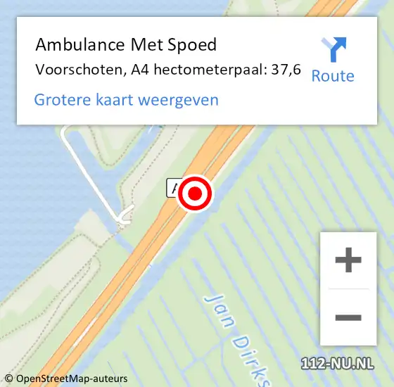 Locatie op kaart van de 112 melding: Ambulance Met Spoed Naar Voorschoten, A4 hectometerpaal: 37,6 op 2 december 2024 07:46