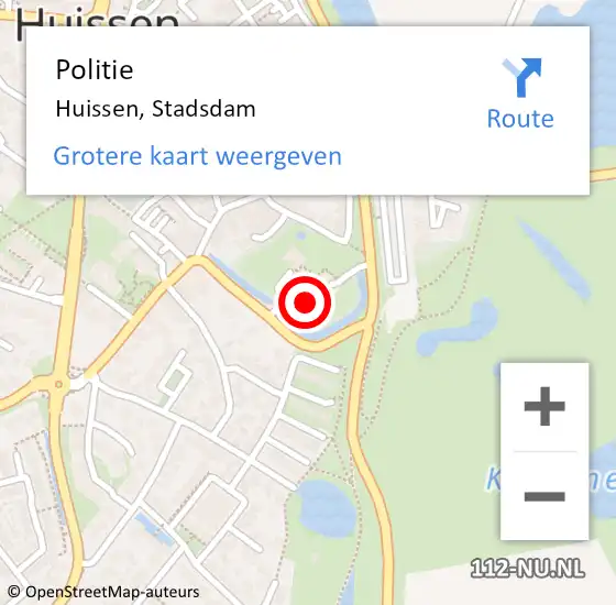 Locatie op kaart van de 112 melding: Politie Huissen, Stadsdam op 2 december 2024 08:05