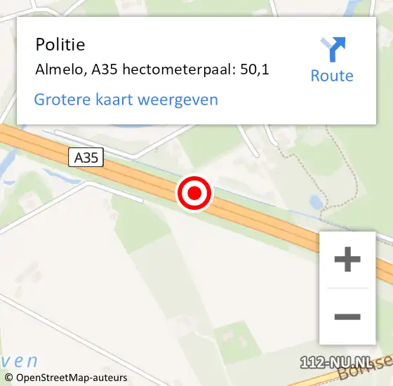 Locatie op kaart van de 112 melding: Politie Almelo, A35 hectometerpaal: 50,1 op 2 december 2024 08:15