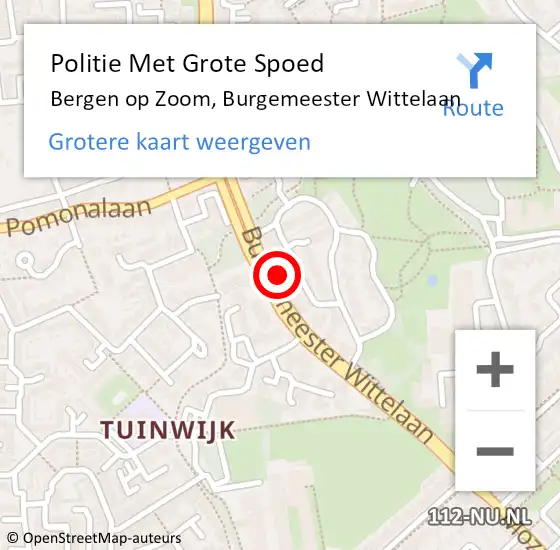 Locatie op kaart van de 112 melding: Politie Met Grote Spoed Naar Bergen op Zoom, Burgemeester Wittelaan op 2 december 2024 08:22