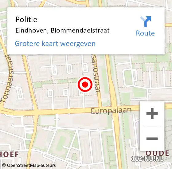 Locatie op kaart van de 112 melding: Politie Eindhoven, Blommendaelstraat op 2 december 2024 08:47