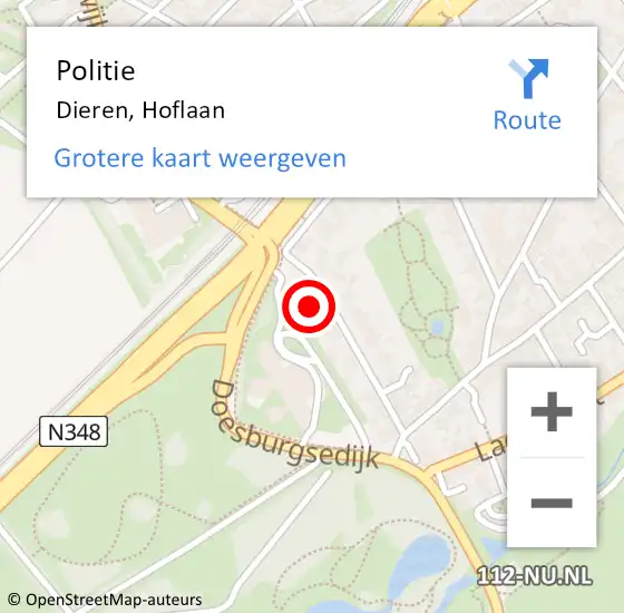 Locatie op kaart van de 112 melding: Politie Dieren, Hoflaan op 2 december 2024 08:54