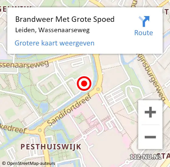 Locatie op kaart van de 112 melding: Brandweer Met Grote Spoed Naar Leiden, Wassenaarseweg op 2 december 2024 09:00