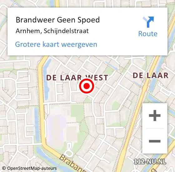 Locatie op kaart van de 112 melding: Brandweer Geen Spoed Naar Arnhem, Schijndelstraat op 2 december 2024 09:20