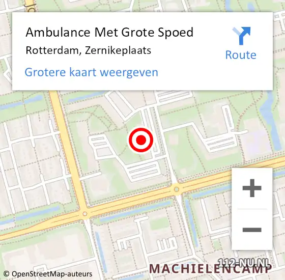 Locatie op kaart van de 112 melding: Ambulance Met Grote Spoed Naar Rotterdam, Zernikeplaats op 2 december 2024 09:21