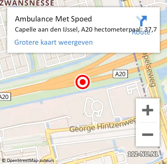 Locatie op kaart van de 112 melding: Ambulance Met Spoed Naar Capelle aan den IJssel, A20 hectometerpaal: 37,7 op 2 december 2024 09:30