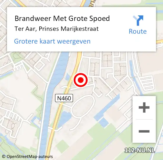 Locatie op kaart van de 112 melding: Brandweer Met Grote Spoed Naar Ter Aar, Prinses Marijkestraat op 2 december 2024 09:33