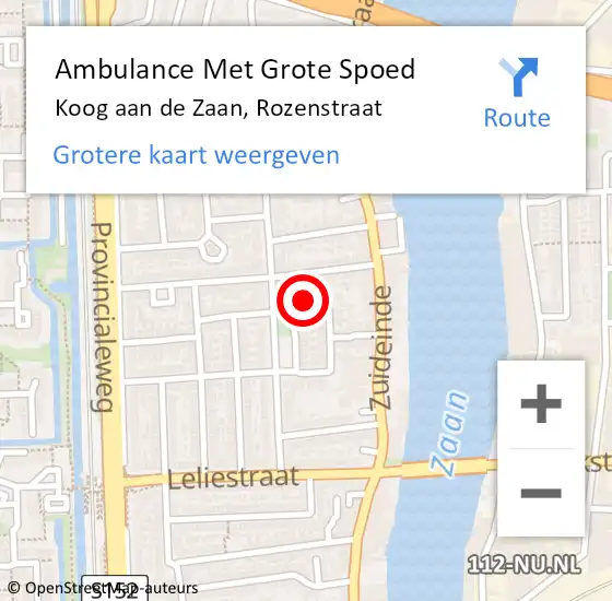 Locatie op kaart van de 112 melding: Ambulance Met Grote Spoed Naar Koog aan de Zaan, Rozenstraat op 2 december 2024 10:30