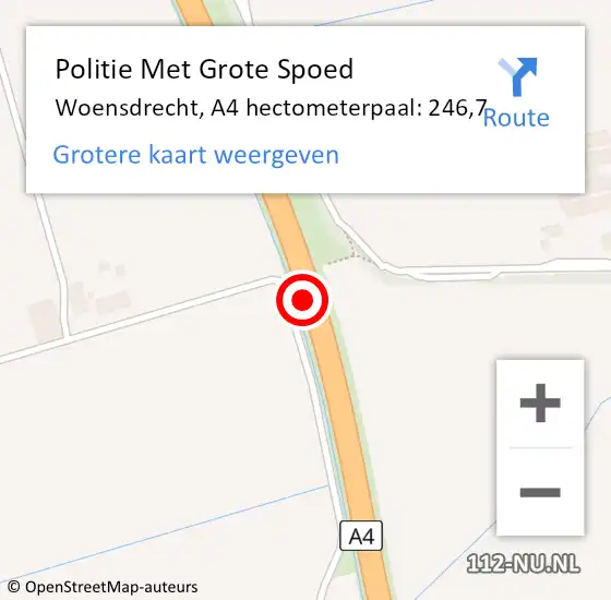 Locatie op kaart van de 112 melding: Politie Met Grote Spoed Naar Woensdrecht, A4 hectometerpaal: 246,7 op 2 december 2024 10:42