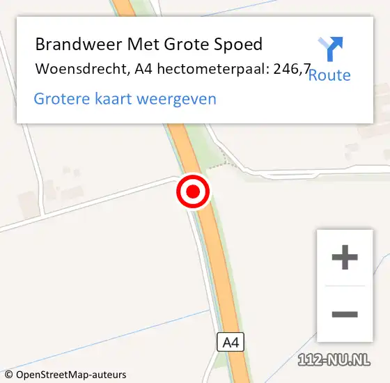 Locatie op kaart van de 112 melding: Brandweer Met Grote Spoed Naar Woensdrecht, A4 hectometerpaal: 246,7 op 2 december 2024 10:42