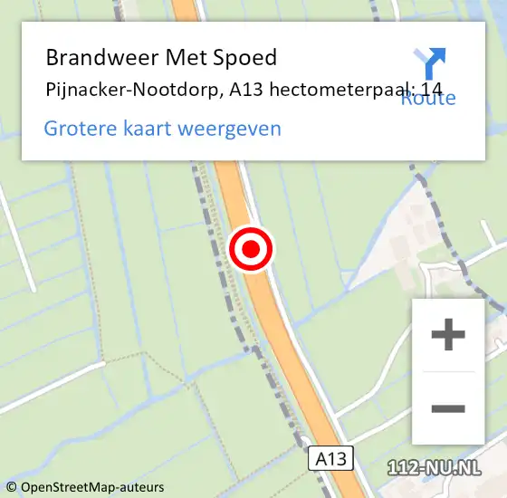 Locatie op kaart van de 112 melding: Brandweer Met Spoed Naar Pijnacker-Nootdorp, A13 hectometerpaal: 14 op 2 december 2024 10:47