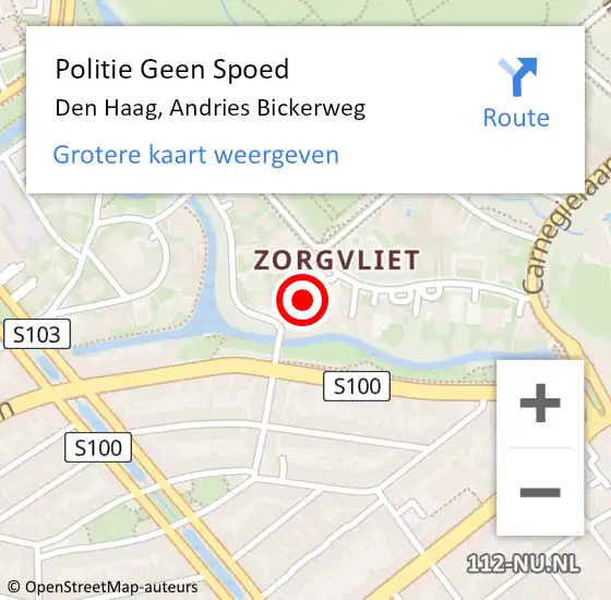 Locatie op kaart van de 112 melding: Politie Geen Spoed Naar Den Haag, Andries Bickerweg op 2 december 2024 10:59