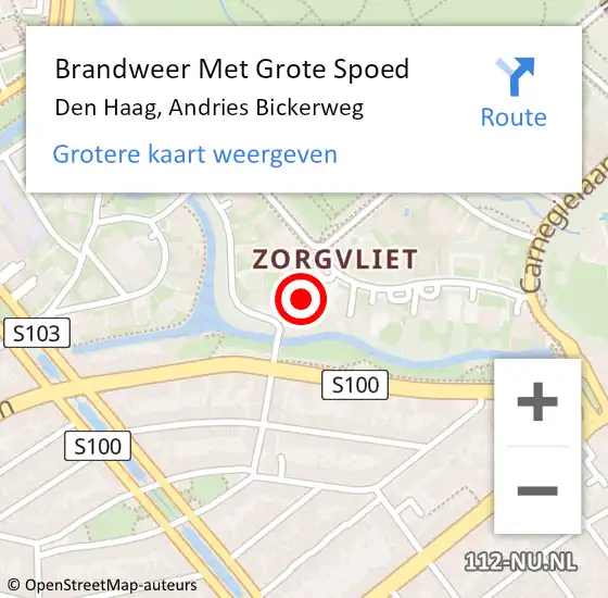 Locatie op kaart van de 112 melding: Brandweer Met Grote Spoed Naar Den Haag, Andries Bickerweg op 2 december 2024 10:59