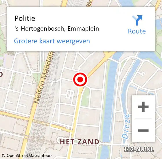 Locatie op kaart van de 112 melding: Politie 's-Hertogenbosch, Emmaplein op 2 december 2024 10:59