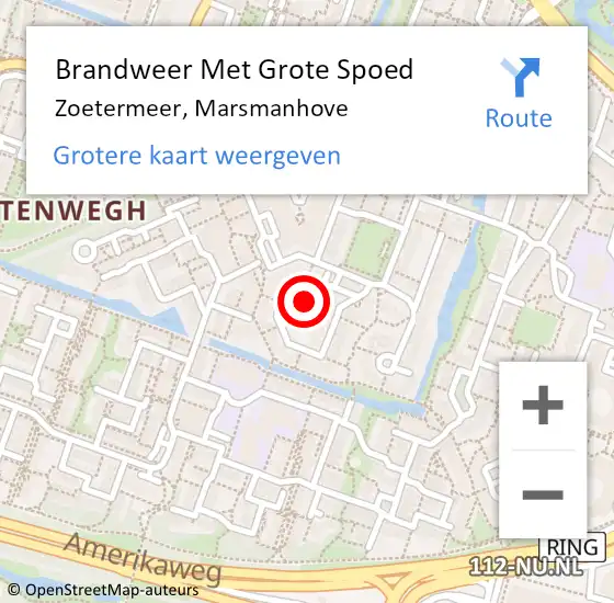 Locatie op kaart van de 112 melding: Brandweer Met Grote Spoed Naar Zoetermeer, Marsmanhove op 2 december 2024 11:43