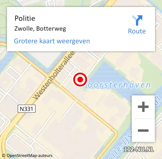 Locatie op kaart van de 112 melding: Politie Zwolle, Botterweg op 2 december 2024 12:01