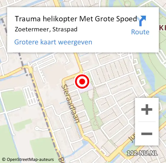 Locatie op kaart van de 112 melding: Trauma helikopter Met Grote Spoed Naar Zoetermeer, Straspad op 2 december 2024 12:02