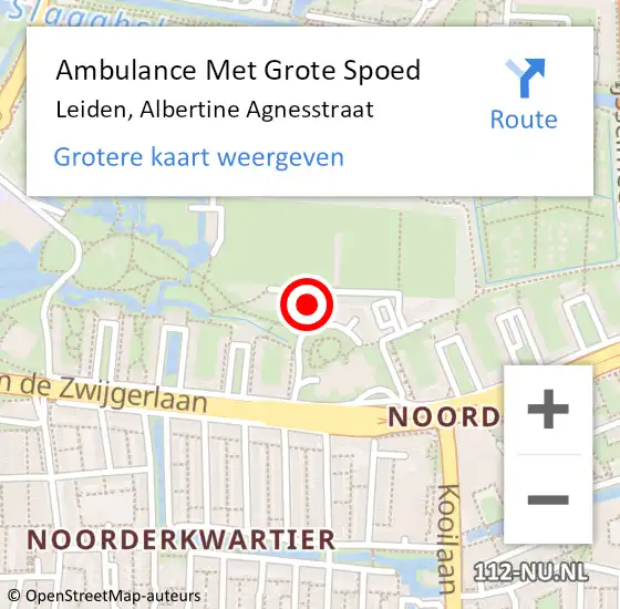 Locatie op kaart van de 112 melding: Ambulance Met Grote Spoed Naar Leiden, Albertine Agnesstraat op 2 december 2024 12:09