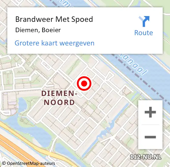 Locatie op kaart van de 112 melding: Brandweer Met Spoed Naar Diemen, Boeier op 2 december 2024 12:32