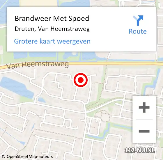 Locatie op kaart van de 112 melding: Brandweer Met Spoed Naar Druten, Van Heemstraweg op 2 december 2024 12:38